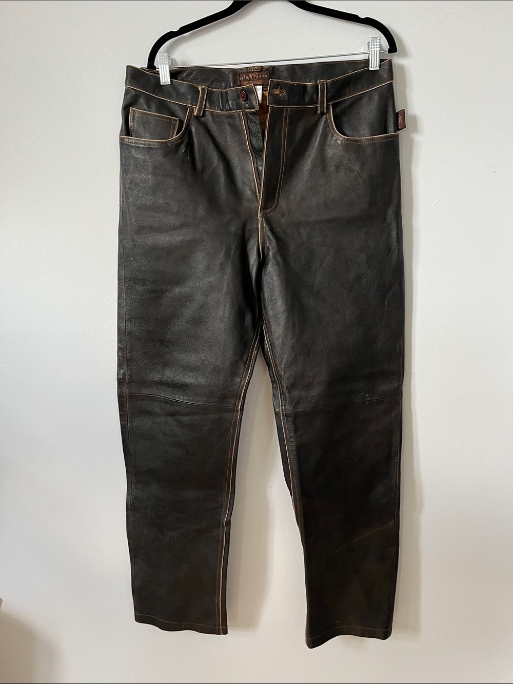 Men's Brown Leather pants - Classic Straight Fit 36x31